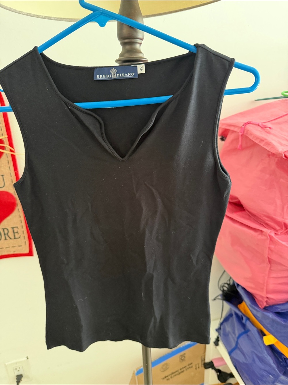 Black Sleeveless V-Notch Tank Top